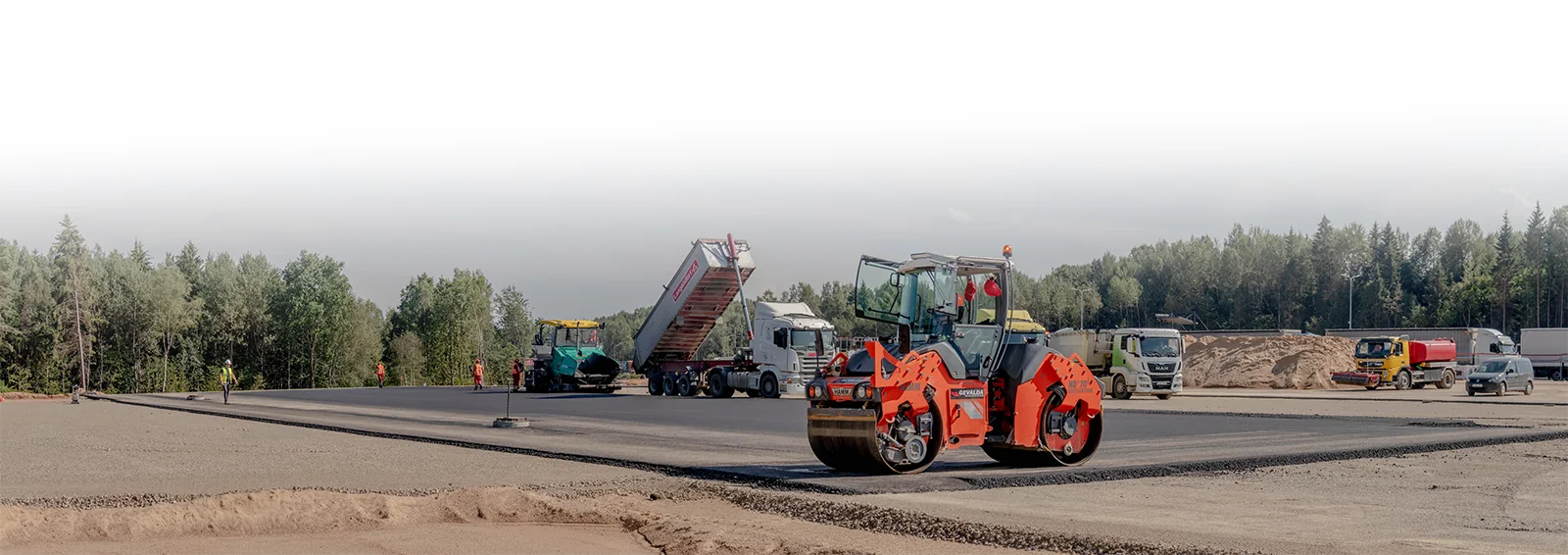 Road roller at an industrial construction site